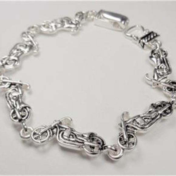 SILVER TONE HARLEY MOTORCYCLE BIKER CHARM BRACELET - Picture 3 of 5